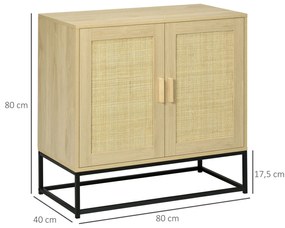 HOMCOM Bufet joasă de stil boem cu dulap 2 uși ratan țesut raft ajustabil în înălțime 80 x 40 x 80 cm natural | Aosom Romania