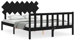 3193470 vidaXL Cadru de pat cu tăblie, negru, 140x200 cm, lemn masiv