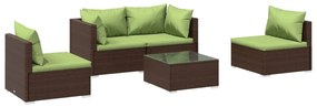 3102180 vidaXL Set mobilier de grădină cu perne, 5 piese, maro, poliratan