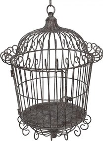 Colivie decorativă suspendată, din metal, finisaj maro antichizat, Ø 36x47 cm
