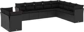 vidaXL Set canapele de grădină cu perne, 10 piese, negru, poliratan