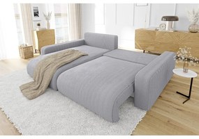 Colțar gri deschis extensibil cu tapițerie din catifea reiată (cu colț variabil) Sara – Ropez