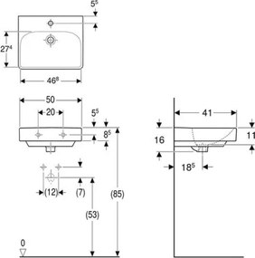 Geberit 500.256.01.1 - Lavoar suspendat Smyle Square 50x41 cm ceramică/alb