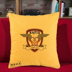 Perna Personalizata Rapid Fotbal Club 1923, 40x40 cm, Galben, Husa Detasabila, Perna Inclusa, BEKZ®