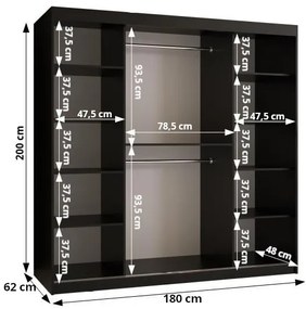 Dulap de haine 180 cm Boomer 3 (Cașmir) (cu iluminat). 1126283