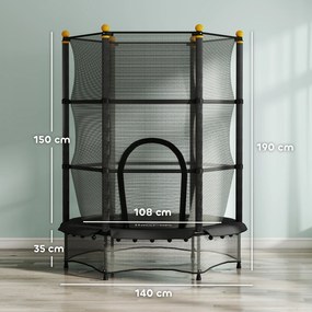 HOMCOM Trambulină Elastică pentru Copii 3-10 Ani cu Plasă de Siguranță și Țevi Capitonate, Ø140 x 190 cm, Negru | Aosom Romania