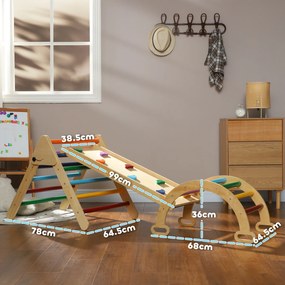 AIYAPLAY Set de Cățărat 5 în 1 cu Triunghi Montessori, Arcadă și Rampă cu Pietre, 178x64,5x63 cm, Multicolor | Aosom Romania