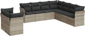 vidaXL Set canapele de grădină cu perne, 9 piese gri deschis poliratan