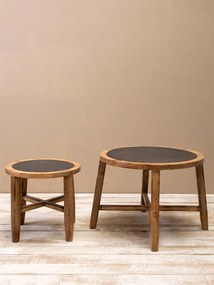 Set 2 masute laterale din metal si lemn de mango, Cap