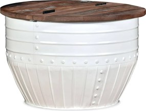 vidaXL Măsuță de cafea în formă de butoi alb lemn masiv reciclat