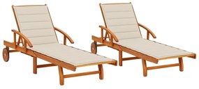 vidaXL Șezlonguri cu perne, 2 buc., lemn masiv de acacia