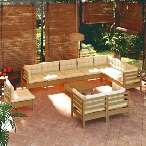 Set mobilier gradina cu perne, 11 piese, maro miere, lemn pin