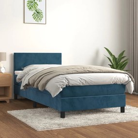 3141165 vidaXL Pat box spring cu saltea, albastru închis, 90x200 cm, catifea