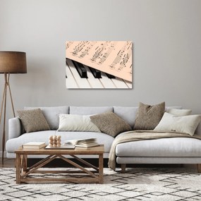 Tablou pe sticlă cu pian și notele muzicale (70x50 cm)