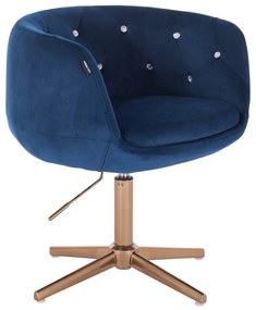 HR333CCROSS Scaun Catifea Bleumarin cu Bază Aurie