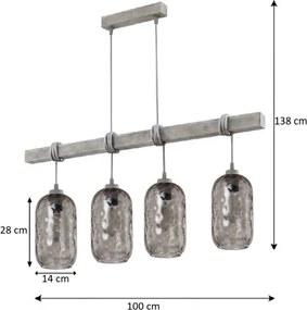 Brilagi - Lustră pe cablu WOOD GLASS 4xE27/60W/230V pin/gri/gri fumuriu