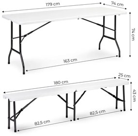 Set de catering masă 180cm + 2 bănci în alb