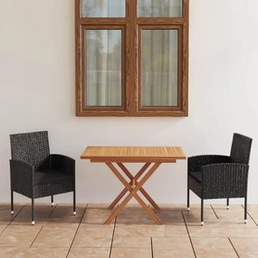 Set mobilier de gradina, 3 piese, negru, poliratan lemn acacia Negru, 1