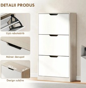 HOMCOM Dulap pentru Pantofi Economizor de Spațiu 3 Sertare Culoare Lemn E Alb | Aosom Romania