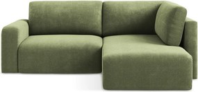 Colțar verde extensibil/cu spațiu de depozitare cu tapițerie din chenille (cu colț pe partea dreaptă/în formă de ”L”) Kona – Makamii