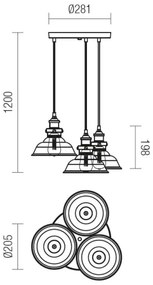Redo 01-1004 - Lustră pe cablu SAVILLE 3xE27/42W/230V