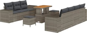 vidaXL Set de canapele pentru grădină cu pernă 10 pcs Gri Poli Rattan