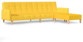 Canapea extensibila cu 2 locuri si taburet, galben, textil Galben, Cu suport de picioare