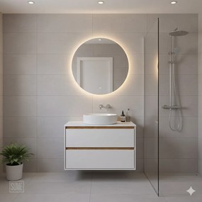 Dulap baza suspendat Rune Dagaz 2 sertare 79 cm alb-lemn lucios