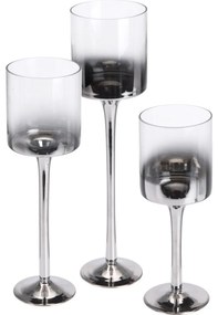 Set de sfeșnice Home&styling, 3 bucăți, sticlăgri-argintiu