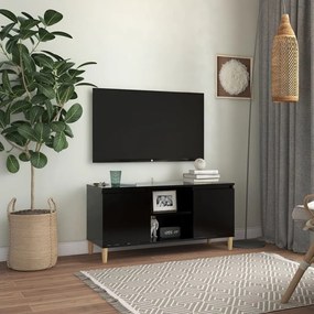 805960 vidaXL Comodă TV, picioare lemn masiv, negru, 103,5x35x50 cm