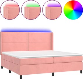 vidaXL Pat continental cu saltea & LED, roz, 200x200 cm, catifea