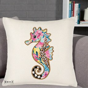 Perna Decorativa Calut de Mare Glitter Tropical, 40x40 cm, Crem Reliefat, Husa Detasabila, Perna Inclusa, BEKZ®