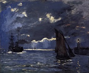 Reproducere A Seascape, Shipping by Moonlight (1864), Claude Monet