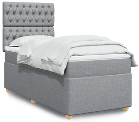 vidaXL Pat box spring cu saltea, gri deschis, 90x190 cm, textil