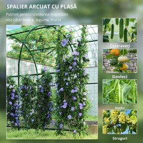 Outsunny Grilaj metalic de înfigere, anti-rugină, suport curbat pentru castraveți 210 x 250 x 216 cm Verde închis | Aosom Romania