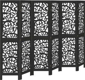 vidaXL Paravan de cameră cu 6 panouri, negru, lemn masiv paulownia