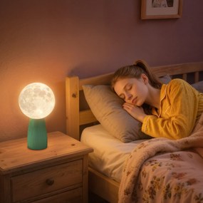 HOMCOM Lampă de Masă cu 3 Culori în Formă de Lună, din ABS Alb și Verde Închis | Aosom Romania