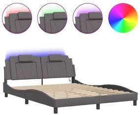 3214032 vidaXL Cadru de pat cu lumini LED, gri, 160x200 cm, piele ecologică