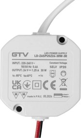 Transformator GTV pentru bandă LED, 30W, 24V, IP20 30 W, 24 V, Plastic