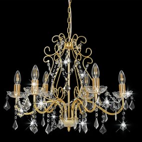 Candelabru cu margele de cristal, auriu, rotund, 6 x E14