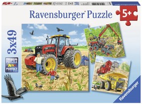 PUZZLE MASINARII, 3X49 PIESE - RAVENSBURGER (RVSPC08012)