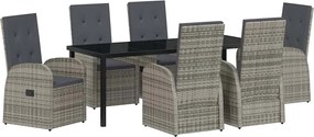 vidaXL Set de masă pentru grădină cu pernă 7 pcs Gri poliratan