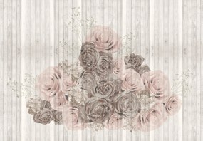 Fototapet - Flori in scânduri de lemn (147x102 cm)