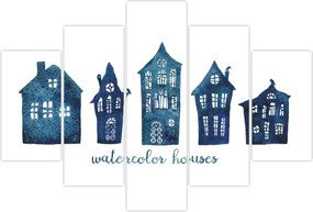 Tablou - Case de acuarelă albastru (150x105 cm)