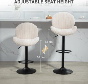 HOMCOM Set de 2 Scaune de Bar cu Suport pentru Picioare, din Țesătură cu Efect de Cinilie, 48x50x94-115 cm, Negru și Bej | Aosom Romania