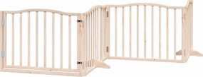 vidaXL Poartă de câini pliabilă cu ușă, 4 panouri, 320 cm, lemn plop