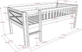 Pat pentru copii alb înalt din lemn de pin cu somieră 90x200 cm Scott – Vipack