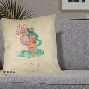 Perna Personalizata Zodiac Pesti Cowgirl, 40x40 cm, Crem, Husa Detasabila, Perna Inclusa, BEKZ®
