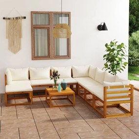 3057651 vidaXL Set mobilier de grădină cu perne 9 piese crem lemn masiv acacia