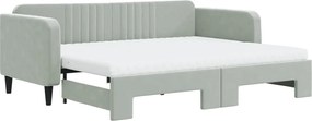 vidaXL Pat de zi cu extensie și saltele, gri deschis 90x200 cm catifea